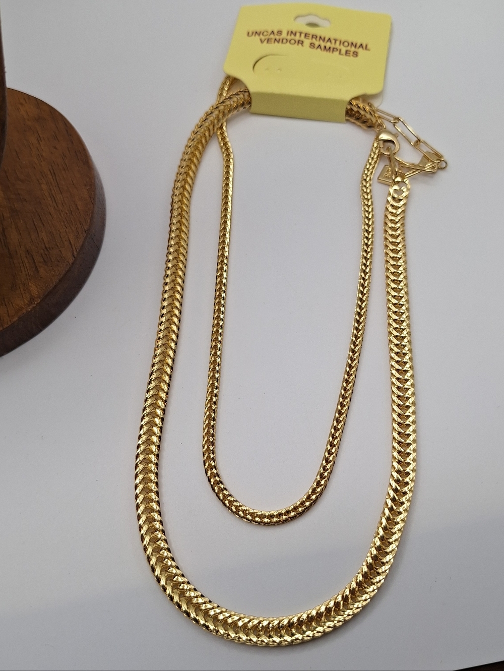 Gold Layered Chain Necklace Herringbone Chain Double Layer Chunky Gold Necklace - Picture 4 of 8